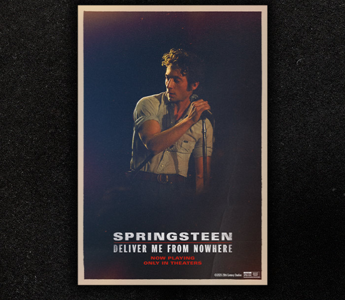 Bruce Springsteen concert photo promoting Springsteen: Deliver Me From Nowhere. Now Playing only in theaters.