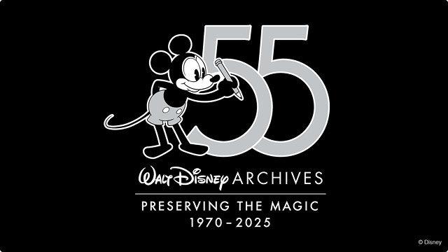 Walt Disney Archives 55 Logo: retro Mickey sketches the number, “Preserving the Magic 1970-2025”