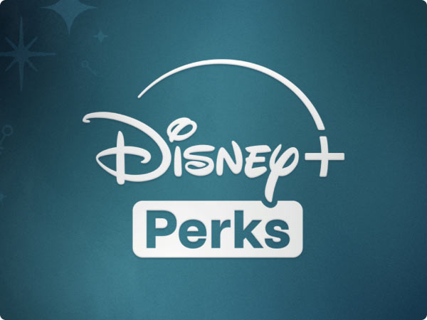 Disney Plus Perks logo on a teal, star-speckled background.
