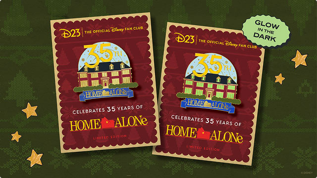 D23 limited edition pins celebrating 35 years of Home Alone with glow-in-the-dark design.