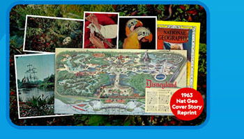 A collage of vintage Disneyland photos and a 1963 National Geographic cover reprint.