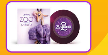Gazelle's Zootopia 2 soundtrack cover beside a purple vinyl record.