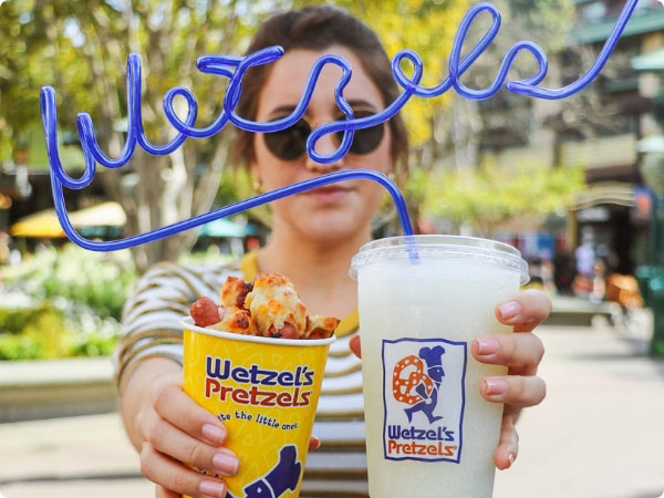 Wetzel's Pretzels bites and lemonade at Downtown Disney District.