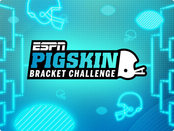 ESPN Pigskin Bracket Challenge logo with football helmet graphics.